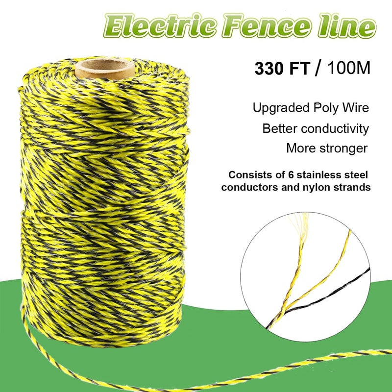 Kiouposy 330 Feet Electric Fence Polywire & 30 Pcs Electric Fence Insulator, 1/8" Diameter Portable Electric Fencing Poly Wire Rope Line 6 Steel Strands for Reliable Conductivity & Rust Resistance - Image 2